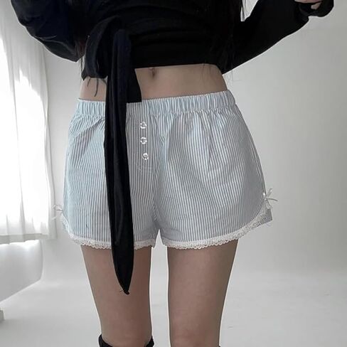 Boxer Shorts for Women Casual Striped Lounge Shorts with Pockets Baggy Elastic Waist Pajama Shorts Bottoms Summer in Saudi Arabia