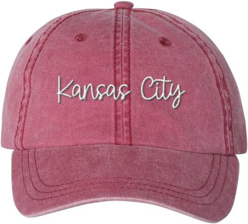 TeesAndTankYou Script Kansas City قبعة بيسبول مطرزة قابلة للتعديل من القطن للأب قبعة مصبوغة in Kuwait