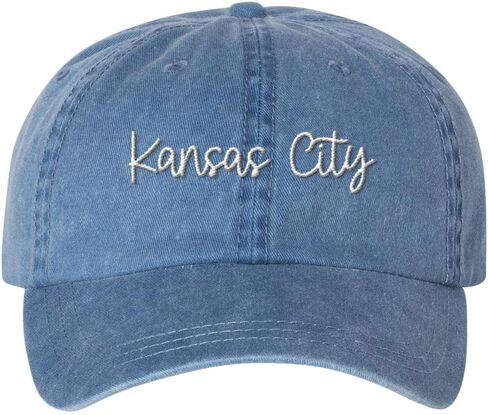 TeesAndTankYou Script Kansas City Embroidered Baseball Cap Adjustable Cotton Dad Hat Pigment-Dyed in Saudi Arabia
