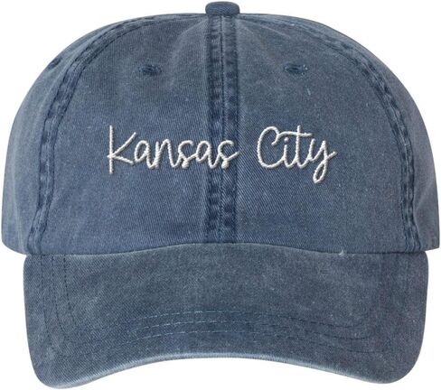 TeesAndTankYou Script Kansas City قبعة بيسبول مطرزة قابلة للتعديل من القطن للأب قبعة مصبوغة in Kuwait