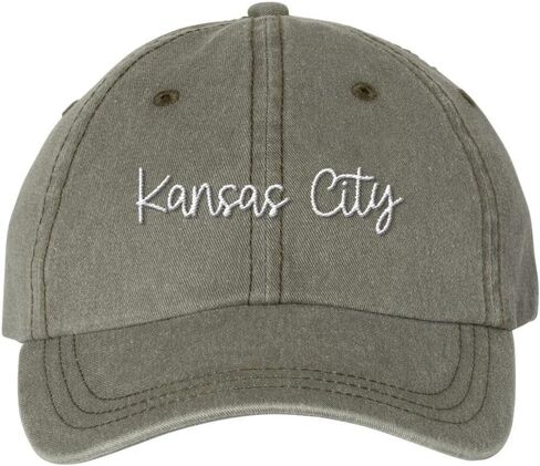 TeesAndTankYou Script Kansas City قبعة بيسبول مطرزة قابلة للتعديل من القطن للأب قبعة مصبوغة in Kuwait
