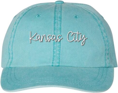 TeesAndTankYou Script Kansas City قبعة بيسبول مطرزة قابلة للتعديل من القطن للأب قبعة مصبوغة in Kuwait