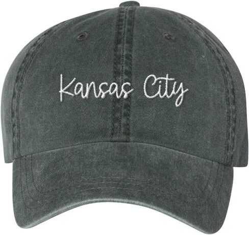 TeesAndTankYou Script Kansas City قبعة بيسبول مطرزة قابلة للتعديل من القطن للأب قبعة مصبوغة in Kuwait