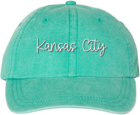 TeesAndTankYou Script Kansas City قبعة بيسبول مطرزة قابلة للتعديل من القطن للأب قبعة مصبوغة in Kuwait