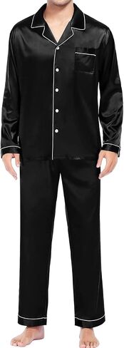 Womens Mens Silk Satin Pajamas Set Comfy Long Sleeve Sleepwear Button-Down Pj Two-piece Loungewear with Long Pants in Saudi Arabia