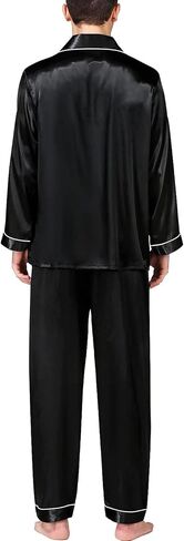 Womens Mens Silk Satin Pajamas Set Comfy Long Sleeve Sleepwear Button-Down Pj Two-piece Loungewear with Long Pants in Saudi Arabia