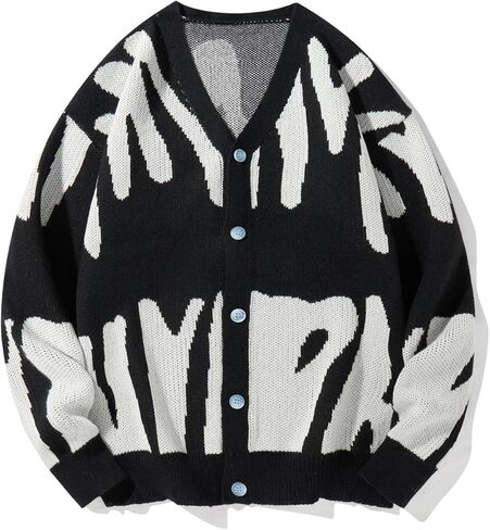 SHENHE Men's Graphic Sweater Button Down Long Sleeve V Neck Cardgian Sweater Streetwear in Saudi Arabia