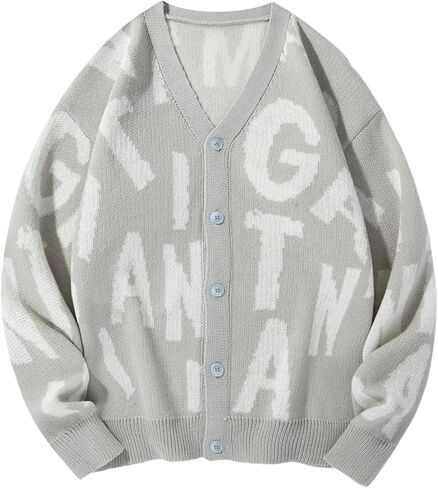 SHENHE Men's Graphic Sweater Button Down Long Sleeve V Neck Cardgian Sweater Streetwear in Saudi Arabia