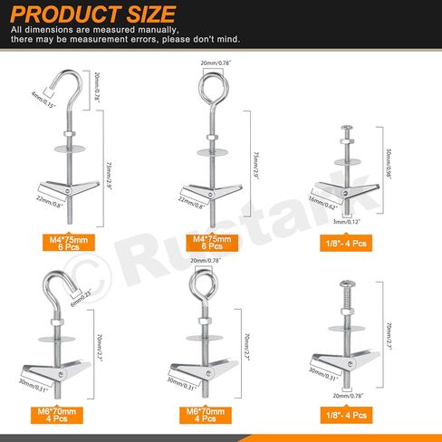 15Pcs M6 O-Shaped Eye Bolt Toggle Anchor Assortment Kit Toggle Anchors Spring Toggle Wing Bolts Heavy Duty Eye Bolt Butterfly Toggle Anchors for Drywall Hanging Plants in Kuwait