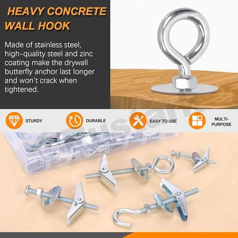 15Pcs M6 O-Shaped Eye Bolt Toggle Anchor Assortment Kit Toggle Anchors Spring Toggle Wing Bolts Heavy Duty Eye Bolt Butterfly Toggle Anchors for Drywall Hanging Plants in Kuwait