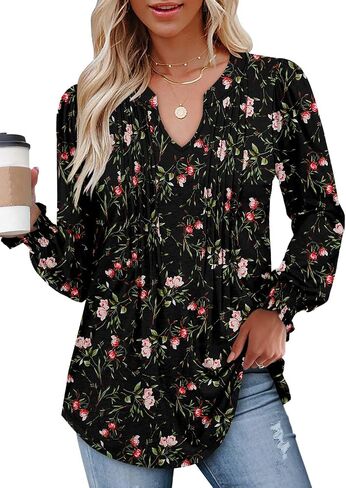BETTE BOUTIK Long Sleeve Shirts for Women Fall Tops Dressy Blouses Pleated V Neck Tunic Tops for Leggings S-3XL in Kuwait