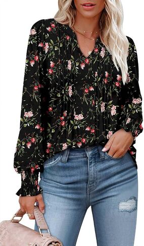 BETTE BOUTIK Long Sleeve Shirts for Women Fall Tops Dressy Blouses Pleated V Neck Tunic Tops for Leggings S-3XL in Kuwait