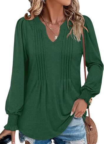 BETTE BOUTIK Long Sleeve Shirts for Women Fall Tops Dressy Blouses Pleated V Neck Tunic Tops for Leggings S-3XL in Kuwait