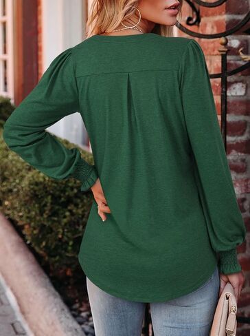 BETTE BOUTIK Long Sleeve Shirts for Women Fall Tops Dressy Blouses Pleated V Neck Tunic Tops for Leggings S-3XL in Kuwait