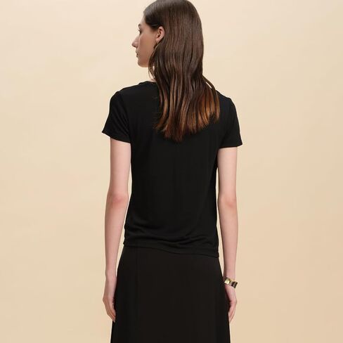 100% Mulberry Silk Tee Shirt for Women Basic T-Shirts Short Sleeve V Neck Soft Tops Summer Spring Dressy Casual Tees in Saudi Arabia