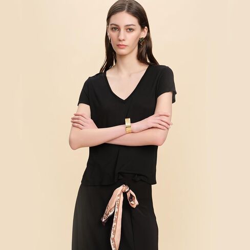 100% Mulberry Silk Tee Shirt for Women Basic T-Shirts Short Sleeve V Neck Soft Tops Summer Spring Dressy Casual Tees in Saudi Arabia