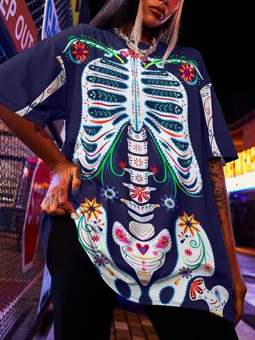 تي شيرت نسائي Dia De Los Muertos تي شيرت بهيكل عظمي سكري للنساء قميص يوم الموتى in Kuwait