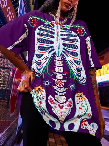 تي شيرت نسائي Dia De Los Muertos تي شيرت بهيكل عظمي سكري للنساء قميص يوم الموتى in Kuwait