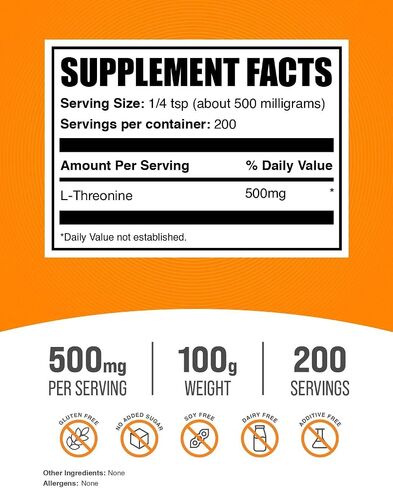 BulkSupplements.com L-Threonine Powder -Threonine Supplement, Amino Acid Supplement - Essential Amino Acid, Gluten Free, 500mg per Serving, 500g (1.1 lbs) (Pack of 1) in Saudi Arabia