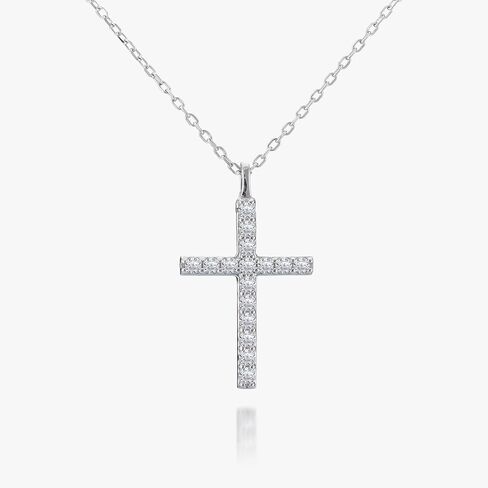 925 Sterling Silver Moissanite Cross Pendant Necklace, 0.37CT with 18 Inch Silver Chain in Saudi Arabia
