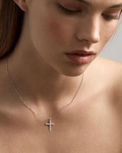 925 Sterling Silver Moissanite Cross Pendant Necklace, 0.37CT with 18 Inch Silver Chain in Saudi Arabia
