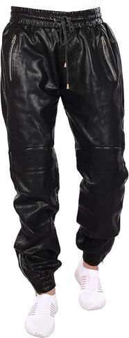 Mens Leather Joggers Pant for Bikers & Riders, Moto Sports Drawstring Pants, Trousers for Boys - Slim Fit Joggers in Saudi Arabia