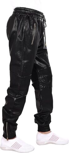Mens Leather Joggers Pant for Bikers & Riders, Moto Sports Drawstring Pants, Trousers for Boys - Slim Fit Joggers in Saudi Arabia