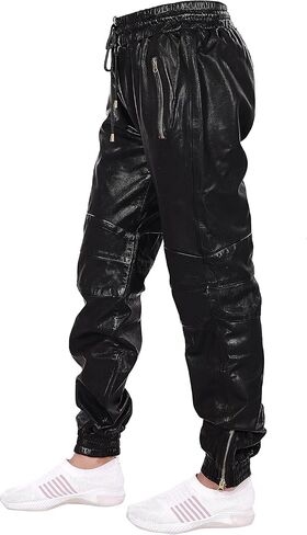 Mens Leather Joggers Pant for Bikers & Riders, Moto Sports Drawstring Pants, Trousers for Boys - Slim Fit Joggers in Saudi Arabia