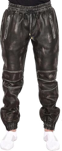 Mens Leather Joggers Pant for Bikers & Riders, Moto Sports Drawstring Pants, Trousers for Boys - Slim Fit Joggers in Saudi Arabia