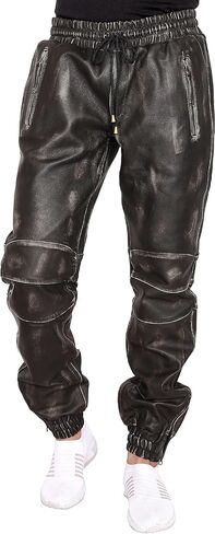 Mens Leather Joggers Pant for Bikers & Riders, Moto Sports Drawstring Pants, Trousers for Boys - Slim Fit Joggers in Saudi Arabia