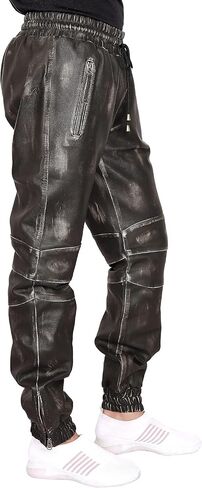 Mens Leather Joggers Pant for Bikers & Riders, Moto Sports Drawstring Pants, Trousers for Boys - Slim Fit Joggers in Saudi Arabia