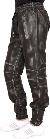 Mens Leather Joggers Pant for Bikers & Riders, Moto Sports Drawstring Pants, Trousers for Boys - Slim Fit Joggers in Saudi Arabia