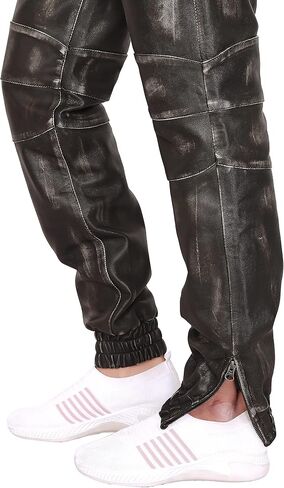 Mens Leather Joggers Pant for Bikers & Riders, Moto Sports Drawstring Pants, Trousers for Boys - Slim Fit Joggers in Saudi Arabia