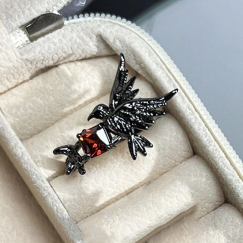 Black Hummingbird Punk Statement Ring for Women Men Red CZ Cubic Zirconia Gothic Vintage Style Open Band Flying Bird Unique Rings Fashion Steampunk Jewelry Halloween Festival Party Decor Size 7 in Saudi Arabia