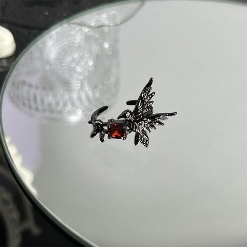 Black Hummingbird Punk Statement Ring for Women Men Red CZ Cubic Zirconia Gothic Vintage Style Open Band Flying Bird Unique Rings Fashion Steampunk Jewelry Halloween Festival Party Decor Size 7 in Saudi Arabia