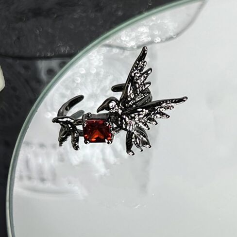 Black Hummingbird Punk Statement Ring for Women Men Red CZ Cubic Zirconia Gothic Vintage Style Open Band Flying Bird Unique Rings Fashion Steampunk Jewelry Halloween Festival Party Decor Size 7 in Saudi Arabia