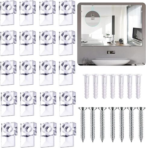 30-Piece Mirror Holder Clip Glass Crystal Clear Plastic Mirror Clip Fixing Clip Kit with Screws and Mirror Hanging Kit for Fixing Mirror Cabinet Door in Kuwait