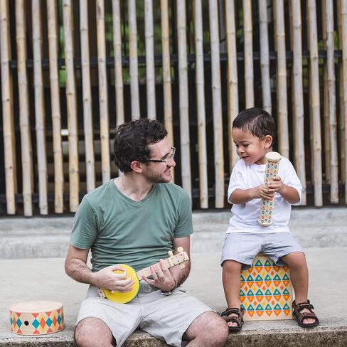 PlanToys Oval Xylophone Toddler Musical Instruments - Sustainably-Made Wooden Xylophone with 5 Colorful Panels , Sturdy Handle for Easy Grip, and Wooden Mallet in Kuwait