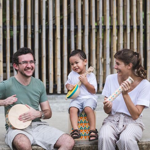 PlanToys Oval Xylophone Toddler Musical Instruments - Sustainably-Made Wooden Xylophone with 5 Colorful Panels , Sturdy Handle for Easy Grip, and Wooden Mallet in Kuwait