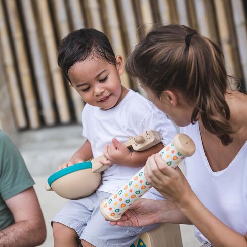 PlanToys Oval Xylophone Toddler Musical Instruments - Sustainably-Made Wooden Xylophone with 5 Colorful Panels , Sturdy Handle for Easy Grip, and Wooden Mallet in Kuwait