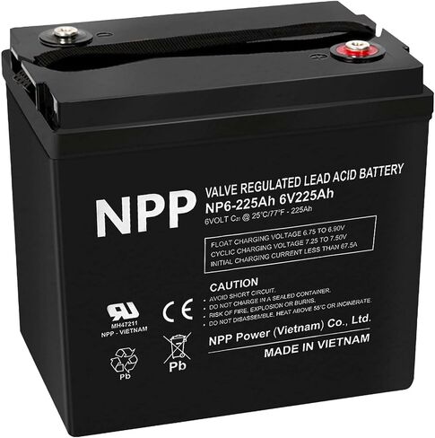 NP6-225Ah AGM Rechargeable Battery with T16 (M8) Terminal, Replace V6-225 Lead-Acid Battery, for Golf Carts, Rv, Marine, Camping, Solar Power System, Emergency Supply in Kuwait