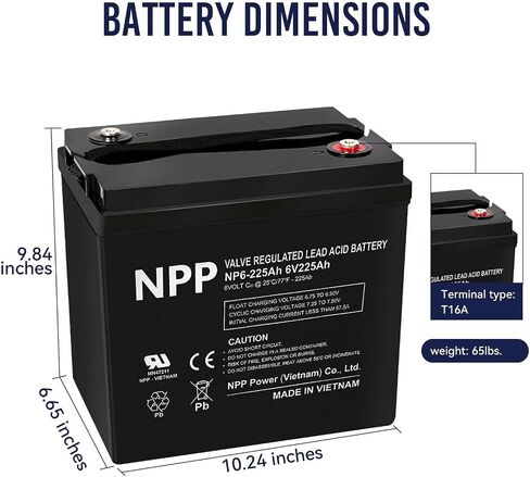 NP6-225Ah AGM Rechargeable Battery with T16 (M8) Terminal, Replace V6-225 Lead-Acid Battery, for Golf Carts, Rv, Marine, Camping, Solar Power System, Emergency Supply in Kuwait