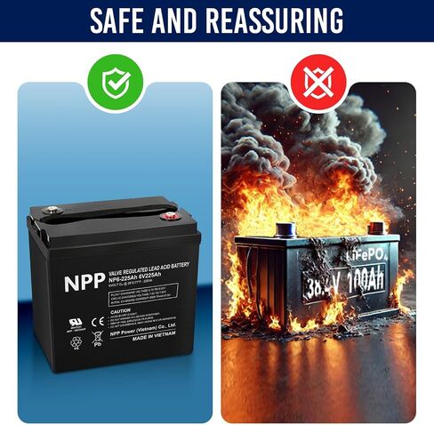 NP6-225Ah AGM Rechargeable Battery with T16 (M8) Terminal, Replace V6-225 Lead-Acid Battery, for Golf Carts, Rv, Marine, Camping, Solar Power System, Emergency Supply in Kuwait