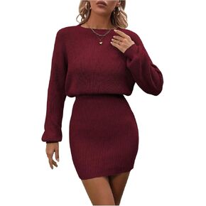 Verdusa Ribbed Knit Sweater Dress for Women Long Sleeve Pullover Bodycon Mini Short Dress in Saudi Arabia