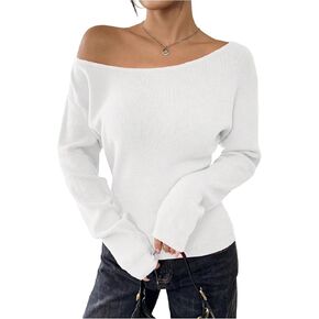 Women's Off The Shoulder Sweater Tops Long Sleeve Ribbed Knit Sweater Pullovers Knitwear Trendy in Saudi Arabia