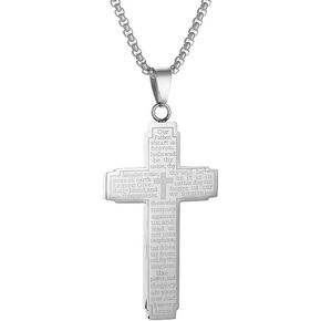 Cross Necklace for Men, Silver Stainless Steel Plain Cross Pendant Necklace, Men's Lord's Prayer Cross Necklace in Saudi Arabia