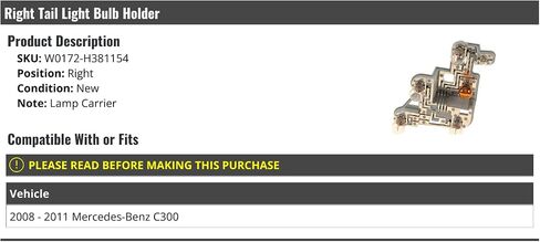 Right Passenger Side Tail Light Bulb Holder - Compatible with 2008-2011 Mercedes-Benz C300 in Saudi Arabia