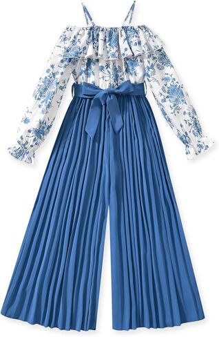 HIHA Girls Off The Shoulder Jumpsuit Pleated Pants Set Fall Winter Outfit Size 6-12 in Saudi Arabia