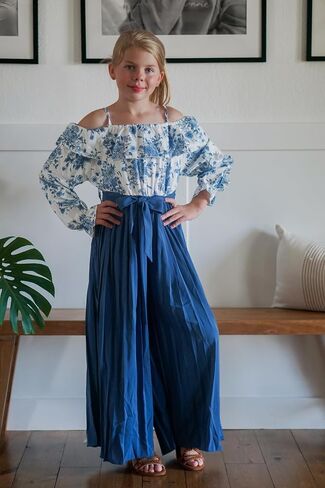 HIHA Girls Off The Shoulder Jumpsuit Pleated Pants Set Fall Winter Outfit Size 6-12 in Saudi Arabia