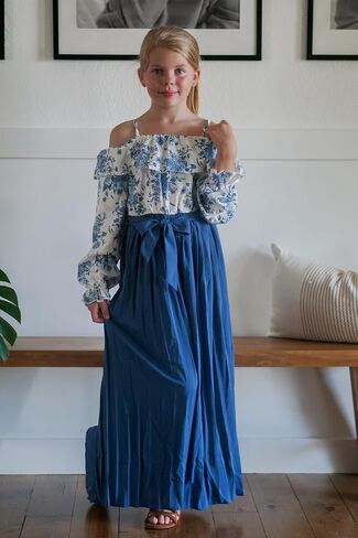 HIHA Girls Off The Shoulder Jumpsuit Pleated Pants Set Fall Winter Outfit Size 6-12 in Saudi Arabia